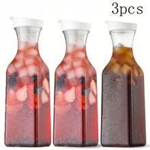 3 buah teko air plastik transparan 1,5 liter dengan tutup, botol jus persegi - Cocok untuk menyimpan susu, smoothie, dan es teh dalam wadah plastik transparan. Desain anti bocor, dapat digunakan di lemari es dan berkemah, solusi penyimpanan minuman ideal untuk pesta, pertemuan keluarga, dan aktivitas luar ruangan. - Transparent - View 4
