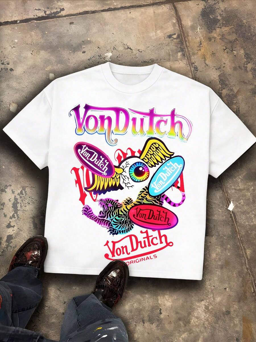 Von O Dutch Classic Sci-Fi Style Tops - Oversized Old Printed Washed T-Shirt. Men's 100% Cotton, Loose Fitting, Y2K Street Retro Casual Urban Aesthetics, 100% Cotton Pullover. Gifts Men Clothes Men Shirts Graphic Teens Men Vintage T Shirts Graphic Tees Tanktop - trắng - Xem 1