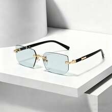 1/2 Pairs Men's Fashionable Black Small Frame Rimless Glasses, Very Y2K, Elegant, Versatile, Suitable For Beach, Driving, Travel, Summer - Multicolor - View 10