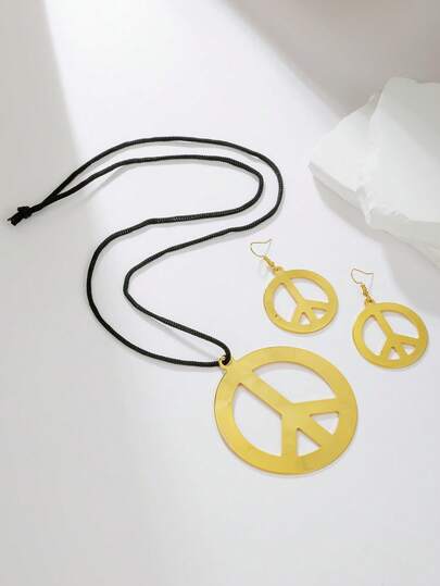 Bộ 3 món dây chuyền và bông tai hình biểu tượng hòa bình màu vàng, phụ kiện trang phục unisex cho các bữa tiệc theo chủ đề, Halloween, lễ hội hóa trang, biểu diễn sân khấu, tựu trường, nhập vai, ngày lễ, Giáng sinh, Lễ Tạ ơn.