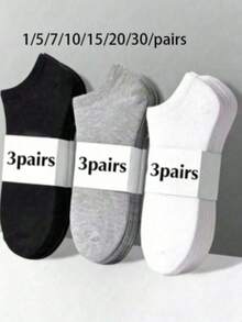 7 Pairs Unisex Solid Color Cotton Minimalist Versatile Plus Size Fashion Short Socks, Spring/Autumn - Black - View 7