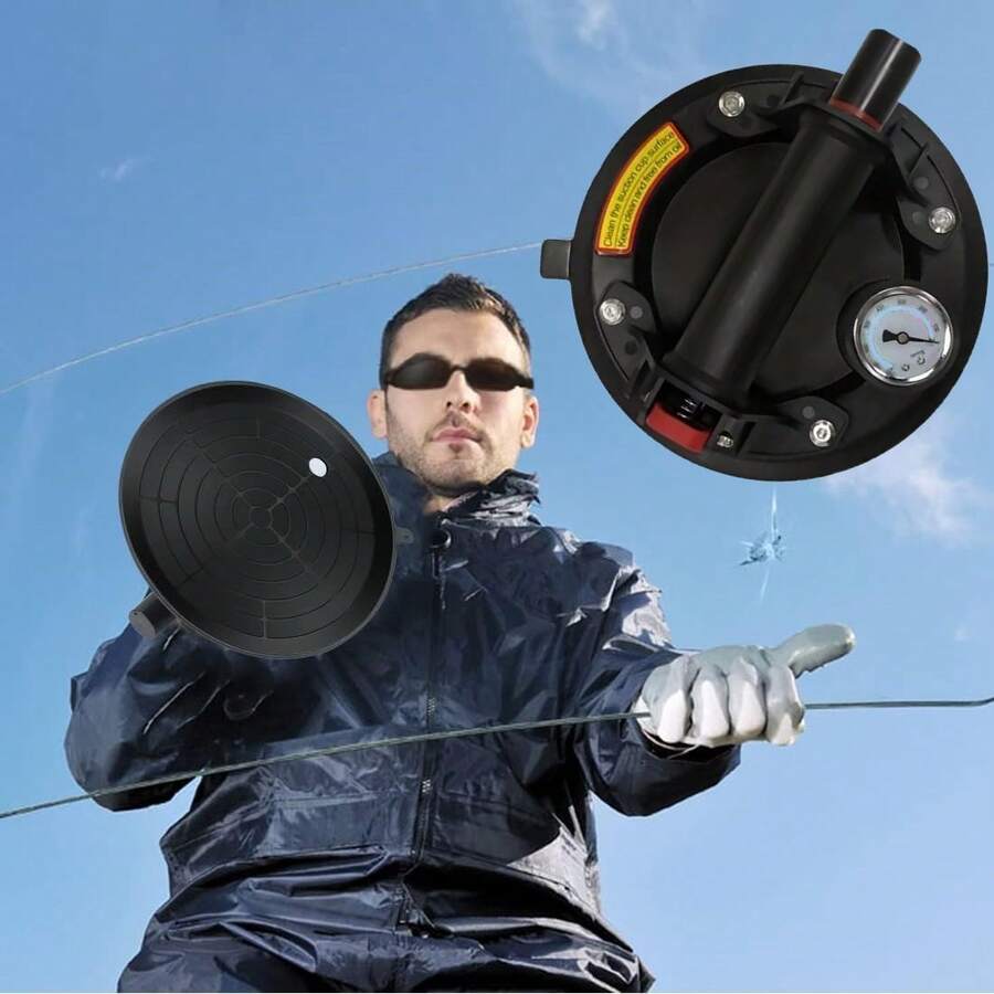 1 Pack Heavy Duty Suction Cups, 8" Suction Cups For Glass With Pressure Gauge And Portable Storage Box, 800 Lbs Load Capacity Powerful Suction Cups To Lift Large Glass, Window, Tile - Suction Cup - View 1