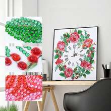 1pc Diamond Painting Clock Kit, Heart & Flower Pattern, DIY Handcraft, Canvas Material, Unique Shape, Diamond Painting Clock With Movement, Suitable For Living Room And Bedroom Decor - View 15