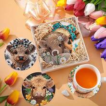 8pcs Calf Diamond Painting Coaster Set, Round Bright Diamond Surface, Firmly Adhesive With Full Tools, Easy For Beginners, Stress Relief Handcraft, New Year, Valentine's Day, Christmas, Teacher's Day Gift, Home Decor Coasters For Family, Friends, Girlfriend, Teacher - Multicolor - View 5