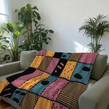 1pc Nightmare Before Christmas & Sally Patchwork Flannel Blanket, Ultra-Soft, Warm, And Comfortable Flannel For Sofa And Bed, An Excellent Gift For Fans, Home Decoration, Suitable For All Seasons 
 Single-Layer Digital Printing, Suitable For Bedroom, Living Room, Sofa, Office, Travel Blanket, A Holiday Gift For Friends And Family - trộn - Xem 3