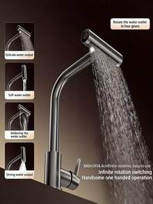 Grifo de cocina moderno de doble función con 4 modos, diseño de cascada de acero inoxidable con agua fría y caliente, surtidor alto con giro de 360°, con cabezal rociador y manijas de control dual, instalación de un solo orificio, apto para fregadero de cocina y tocador de baño, fácil instalación, accesorio moderno esencial para el hogar, ideal para renovación del hogar - Multicolor - Ver 5