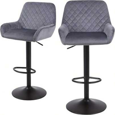 Bar Stools Set Of 2, Height-Adjustable Swivel Bar Stool With Backrest And Armrests, Made Of Velvet Fabric, Suitable For Bars, Restaurants, Kitchens, Load-Bearing 150kg