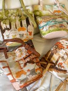 Túi xô vải canvas in hình mèo dễ thương của Niche Design, túi đeo vai hoạt hình ngộ nghĩnh, túi đi làm hàng ngày dành cho sinh viên năng động. - Nhiều màu - Xem 4