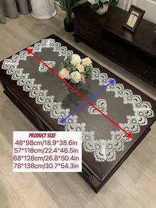 1pc Lace Trim Mesh Rectangular Tablecloth, Modern Polyester Fiber Tablecloth For Dining Table, Coffee Table, Daily Home Decor And Wedding Party Holiday - White - View 2