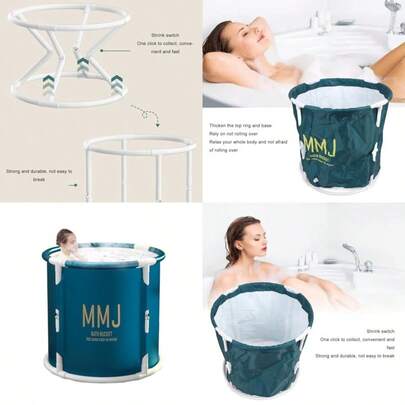 Bañera Plegable Portátil Diseño Japonés Material PVC  Duradero Ideal para Adultos y Niños Baño Relajante Interior Exterior con Cojín Verde Oscuro