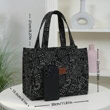 DLIU New Arrival, Thick Fabric With Aluminum Foil Lining, Large Capacity, Lunch Bag, Bento Box Bag, Tote Bag, Handbag, Carry Bag, Storage Bag, Versatile, Lightweight, Fashionable, Suitable For Work, School, Picnic, Shopping, Daily Use - Black - View 3