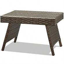 RELAX4LIFE - Mesa auxiliar de ratán para patio mesa de centro plegable con mimbre de polietileno café de alta calidad y marco de acero de alta resistencia mesa al aire última intervensión para - Marrn - Ver 8