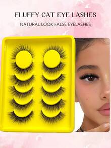 Asiteo 6 Pairs Cat Eye Style False Eyelashes, Transparent Band Natural Look Lashes, Fluffy Soft Lash Extension, Suitable For Daily Makeup, Shopping And Going Out - Black - View 2