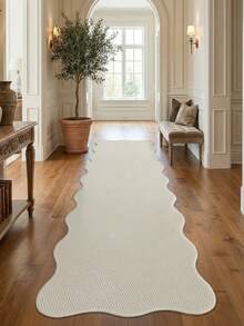 1pc White Faux Jute Material Wavy Edge Hallway Runner Rug, Pet-Friendly, Scratch-Resistant, Classic & Fashionable, Suitable For Living Room, Entryway, Laundry Room, Hallway, Bedroom, Kitchen, Dining Room, Indoor All-Season Stylish Home Decor Mat, Washable & Non-Slip, Suitable For Home Use As Hallway Rug, Bedroom Rug, Kitchen Rug, Bedside Rug, Home Decor, Kitchen Decor. - White - View 1