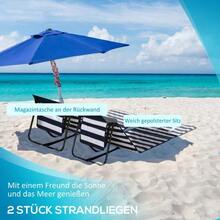 Pack Of 2 Foldable And Adjustable Beach Mats With Carrying Bag And Magazine Pocket, Made Of Steel And Oxford Cloth In Blue And White. - Black+ Blue white stripes - 查看 5