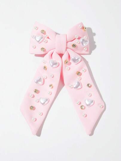 1 pieza Clip de pelo elástico de estilo coreano dulce y femenino de unicolor para mujer en verano, accesorio de pelo elegante con decoración de perla, corazón y flor de personalidad minimalista para atuendo de verano