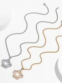 时尚休闲嘻哈风女士合金水钻皇冠吊坠项链，日常佩戴和节日场合皆宜 - 銀色 - 查看 5