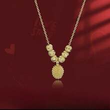 Gold Plated Durian Pendant Necklace, 3D Fruit Charm Necklace, Romantic "Love You All My Life" Jewelry For Women - Yellow 01 - View 1