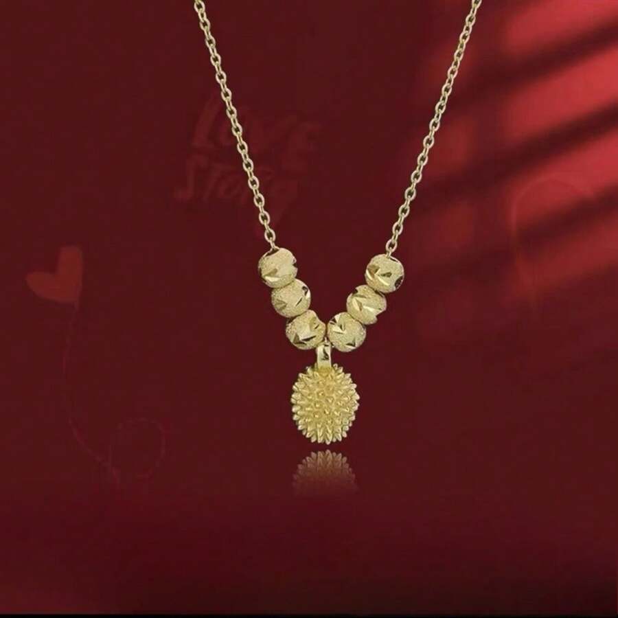 Gold Plated Durian Pendant Necklace, 3D Fruit Charm Necklace, Romantic "Love You All My Life" Jewelry For Women - Yellow 01 - View 1