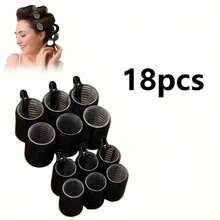 18PCS Heatless Hair Curlers Set – No Heat Styling Clips For Easy Waves & Curls, Reusable Hair Rollers For Home, Travel & Daily Styling Routine - 黑色 - 查看 2