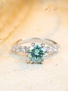 Nhẫn đính hôn Moissanite 3 carat bằng bạc sterling 925 dành cho nữ, nhẫn hứa hẹn tinh tế, phụ kiện thời trang hàng ngày, món quà lý tưởng cho người yêu, quà tặng Ngày của Mẹ. - Màu xanh Bạc hà - Xem 2