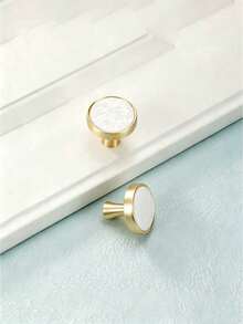 2/4pcs Minimalist Zinc Alloy Cabinet Drawer Handles, Wardrobe Door Pulls, Home Decor Hardware Accessories, Suitable For Kitchen, Living Room, Bedroom, Gold Pearl Shell Round Single Hole Pulls - single hole - View 8