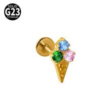 1件 G23 钛金飞机耳环 锆石心形唇钉 CZ 六芒星耳软骨耳屏耳廓耳垂穿孔螺丝扣 - 如圖 - 查看 15