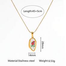 不锈钢镀金珐琅花卉吊坠项链，防水复古花朵饰品，低过敏性植物首饰，女士款 - 金色 - 查看 11