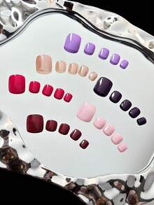 10 piezas/paquete Pegatinas de uñas de unicolor minimalista rojo, natural, elegante, versátil, de moda, adecuadas para bodas, fiestas, exteriores, playa, diario, festivales, reuniones, trabajo y ocasiones especiales - Rojo - Ver 2