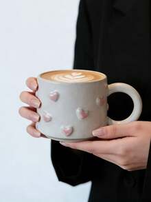 1 chiếc cốc sứ hình trái tim dập nổi, cốc cà phê latte hình trái tim tối giản, cốc sữa hình trái tim kiểu retro, cốc đựng nước ép, cốc nước chất lượng cao, thích hợp cho nhà hàng, phòng khách, quán cà phê, làm quà tặng. - trắng - Xem 3