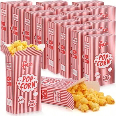 1 oz Boîtes à pop-corn, contenants à pop-corn en vrac, boîtes en papier rayées rouge et blanc pour machine à riz soufflé, soirée cinéma, fête, théâtre, carnaval, cirque