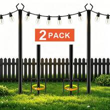 2Pack String Light Poles, 10FT Outdoor String Light Pole Black Forked Metal Light Pole Adjustable Outdoor Light Stand Assemble,Deck, Backyard, Garden, Wedding, Rustproof And Sturdy With Hooks(Not Including String Lights) - Black - View 8