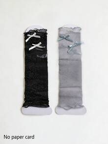 1/2/5 Pairs Women Colorful Sunscreen Arm Sleeves, Ultra-Thin Shiny Silver Thread Bow Mesh Leg Warmers, Leg Warmers, Ballet Y2K Style, Spring/Summer - Multicolor - View 8