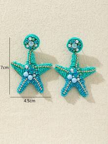 WinLeaf 1 Par de aretes de forma de estrella de mar con cuentas de arroz y pedrería - Multicolor - Ver 4