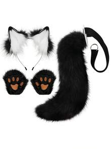 Bộ phụ kiện hóa trang cáo 3 món: Băng đô tai sói giả, đuôi, bọc chân, đạo cụ hóa trang Halloween. - A - Xem 21