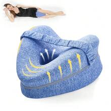 1PC Leg Pillow Ergonomic Side Sleeping Pillows Memory Foam Knee Pillow With Strap For Side Sleeper Leg Support Cushion With Removable And Washable Cover - Blue - View 6