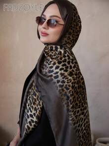 FADZOYLE 1条180*90厘米时尚豹纹印花头巾，可作头巾、沙滩罩衫、纱笼、几何图案时尚围巾，长款缎面丝滑触感，大号手帕，优雅轻盈遮阳披肩，收藏礼物，婚礼新娘伴娘披肩礼品配饰 - 巧克力棕 - 查看 1