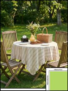 1pc Striped Ruffled Tablecloth, American Farmhouse Style Minimalist Decor, Suitable For Dining Table, Coffee Table, TV Stand, Entryway, Parties, Weddings, Picnics, Home Decor, All Seasons - Apricot - View 17