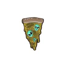 绿脸外星人披萨胸针，独特设计油滴金属徽章配饰，锌合金 - 彩色 - 查看 5