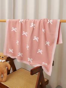 100*80厘米纯棉蝴蝶结提花婴儿毯，新生儿襁褓毯，针织婴儿车毯，婴儿毯，婴儿用品 - 粉色 - 查看 4