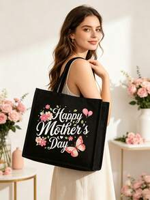 Set med tygväska och sminkpåse för mors dag, blommig återanvändbar canvasväska med matchande dragkedja - Multifärgad - Visa 5