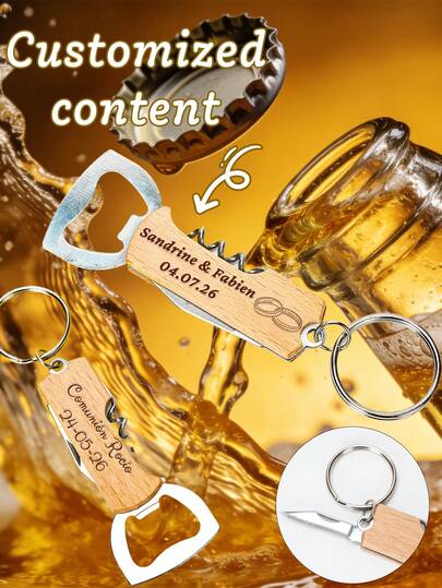 1/10/30 pièces Ensemble d'ouvre-bouteilles multifonctionnel personnalisé, comprenant un ouvre-bouteille, un sac de gaze, une corde de chanvre et une carte, avec un porte-clés, facile à ouvrir manuellement, pratique à transporter. Il peut être personnalisé avec une gravure laser pour des ouvre-bouteilles personnalisés, convenant pour les fêtes, le vin, la bière, les sodas, etc. C'est un cadeau pratique pour les anniversaires, les mariages, les pendaisons de crémaillère et d'autres occasions.