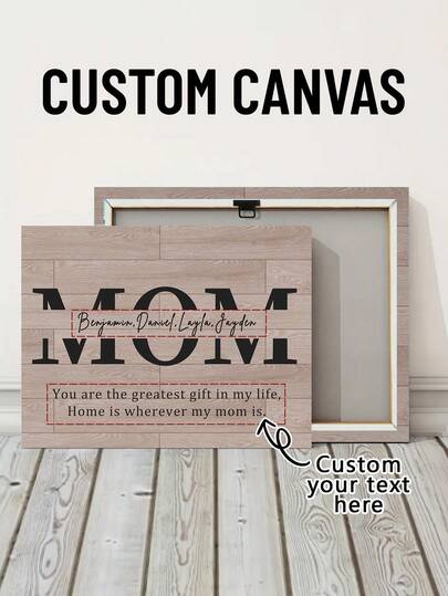 1pc Framed Customized Name Mother Canvas Print, Personalized Text Customization, Customized Decorative Crafts For The Walls Of The Living Room Or Bedroom, Mother's Day Present, Personalized Text Customization Mural Painting,Home Decor Gift, Ideal Gift For Mom
