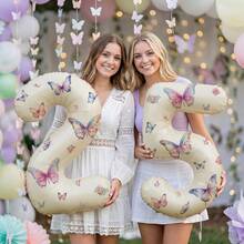 3 Butterfly Stickers With 32 Inch Cream Color Number Foil Balloon, Suitable For Butterfly Theme Birthday Party Decoration, Baby Shower (Self-Adhesive Stickers) - View 3
