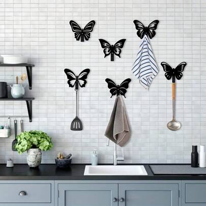 6 Móc Treo Chìa Khóa Hình Bướm Duyên Dáng Bằng Kim Loại - Dễ Lắp Đặt, Móc Treo Gắn Tường Dùng Để Treo Chìa Khóa & Mũ, Lý Tưởng Cho Văn Phòng, Nhà Bếp, Nhà Vệ Sinh, Hiên Nhà & Sân Ngoài Trời, Món Quà Hoàn Hảo, Vật Dụng Tổ Chức Lối Vào | Thiết Kế Hình Bướm | Giải Pháp Lưu Trữ Phong Cách