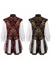 Men's Renaissance Prince Costume, Double Layer Vest, Pumpkin Pants, Leather Dyed - High-end Medieval Court Set In Red (in Stock) - View 2