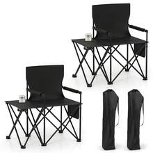 Oversized Camping Chair W/Side Table 2 Storage Pockets Cup Holder For Fishing - Black - View 12