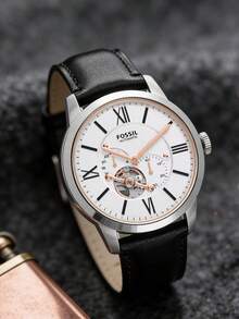 Fossil ME3104 女士优雅腕表 - 不锈钢表壳，真皮表带，矿物玻璃表镜，30米防水，香槟色表盘 - 独家款 - 黑色 - 查看 1