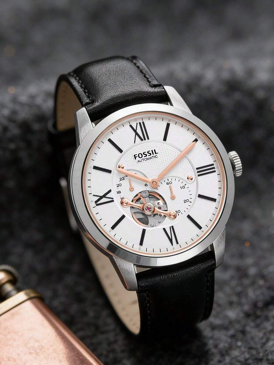 Fossil ME3104 女士优雅腕表 - 不锈钢表壳，真皮表带，矿物玻璃表镜，30米防水，香槟色表盘 - 独家款 - 黑色 - 查看 1
