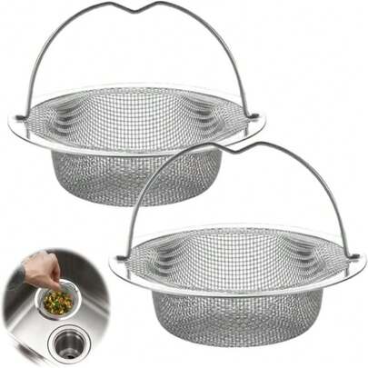 High Quality Durable Stainless Steel Woven Mesh Filter Set, Suitable For Kitchen Sink, Comes With Sturdy Metal Filter Basket And Handle, Designed Specifically To Catch Hair And Food Debris In Kitchen And Bathroom